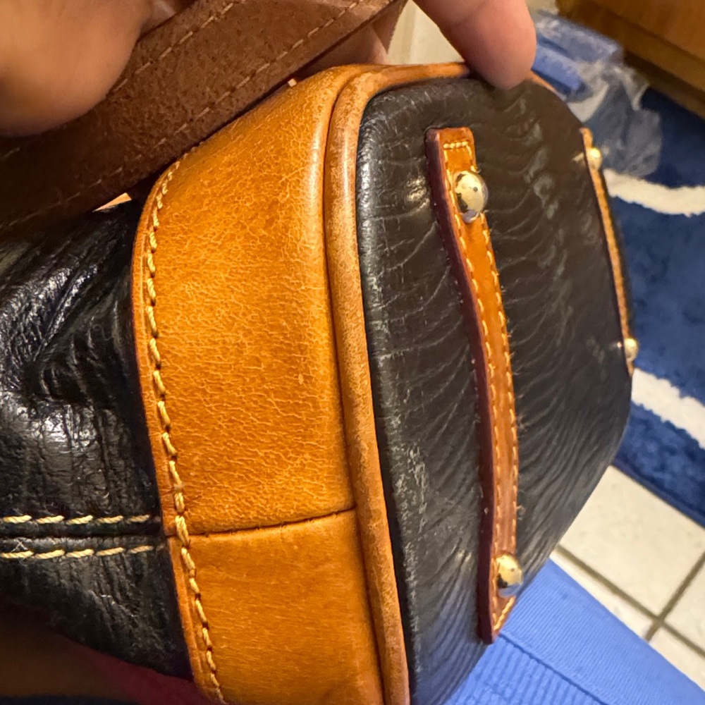 Dooney & Bourke Black Tote with Tan Trim and Straps - Picture 5 of 7